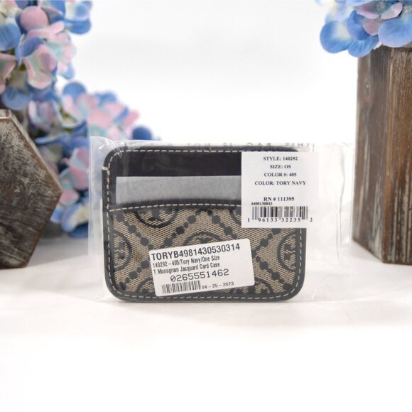 Tory Burch Navy T Monogram Jacquard Logo Card Case Mini Wallet NWT - Picture 7 of 7